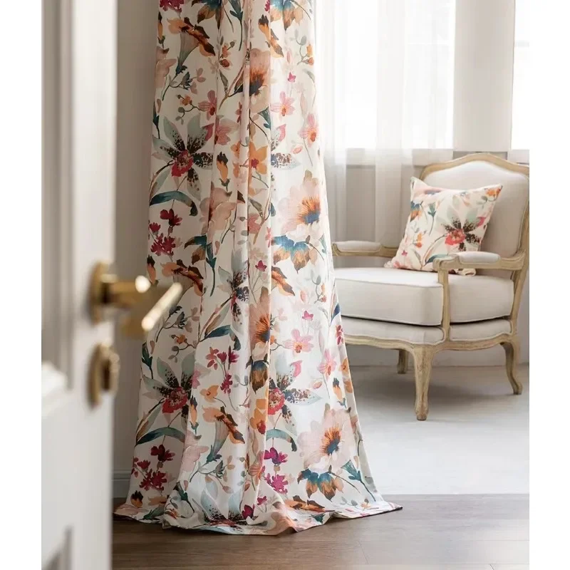 American Countryside Vintage French Romantic Flowers Curtains for Living Dining Room Bedroom Thickened Cotton Linen Printing