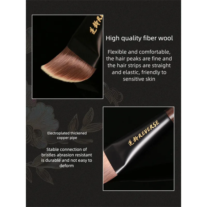 S87 Anti-Aging Foundation Brush with Slanted Blade Translucent Polished Long-Lasting Sandalwood Makeup Applicator for Smooth App