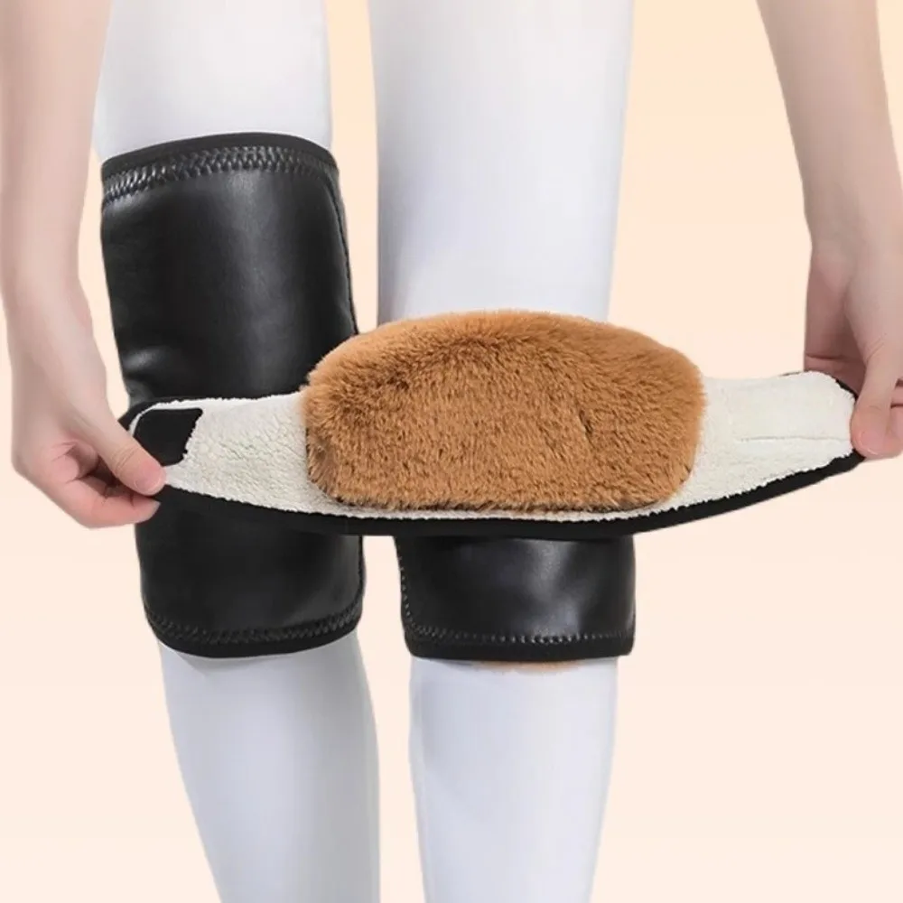 New PU Knee Pads Keep Warm Adding Velvet Knee Sleeves Windproof Waterproof Leg Compression Sleeves Outdoor Sports