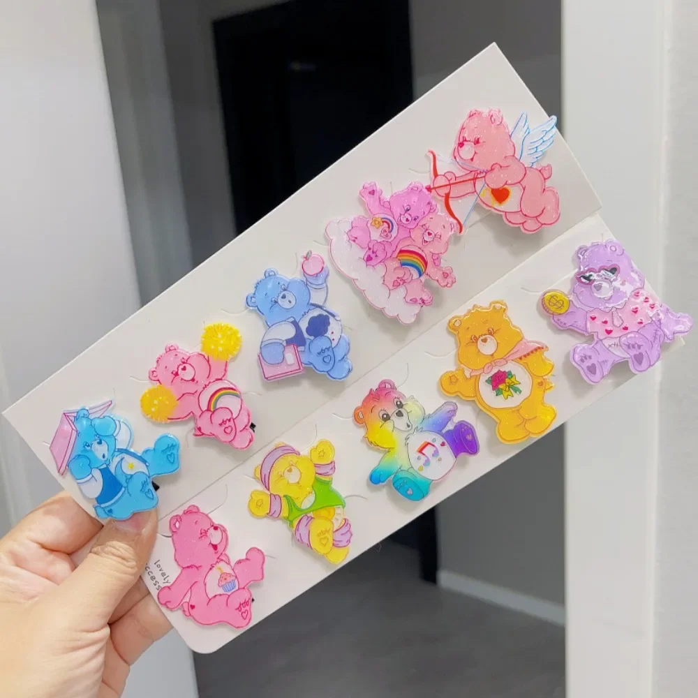 10pcs/set Kawaii Cute Care Bears Anime Peripheral Cartoon Acrylic Barrette Schoolgirl Hair Accessories Attachment Festivals Gift