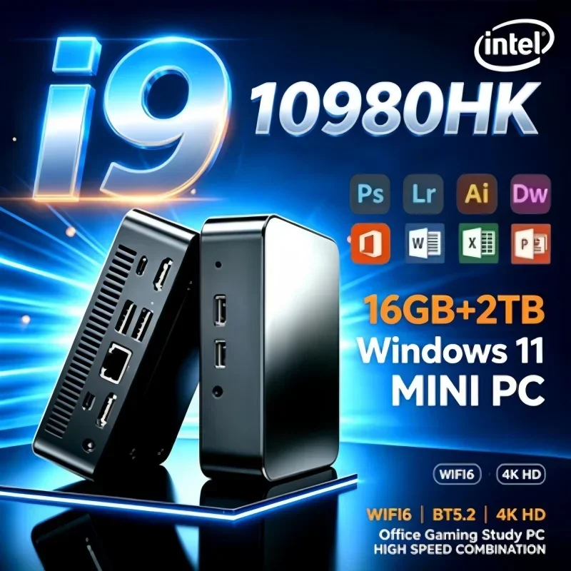Mini PC Intel I9-10980HK Windows 11 16GB RAM 1TB/2TB SSD WiFi6 Bluetooth 5.2 Mini Desktop Multicolore per Uso Domestico e Ufficio