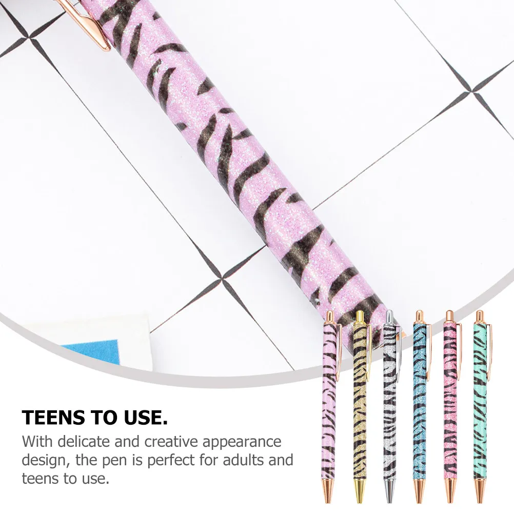 6Pcs Zebra Pattern Ballpoint Pen Creative Appearance Ergonomic Press Writing Accessory Portable Household Stationery