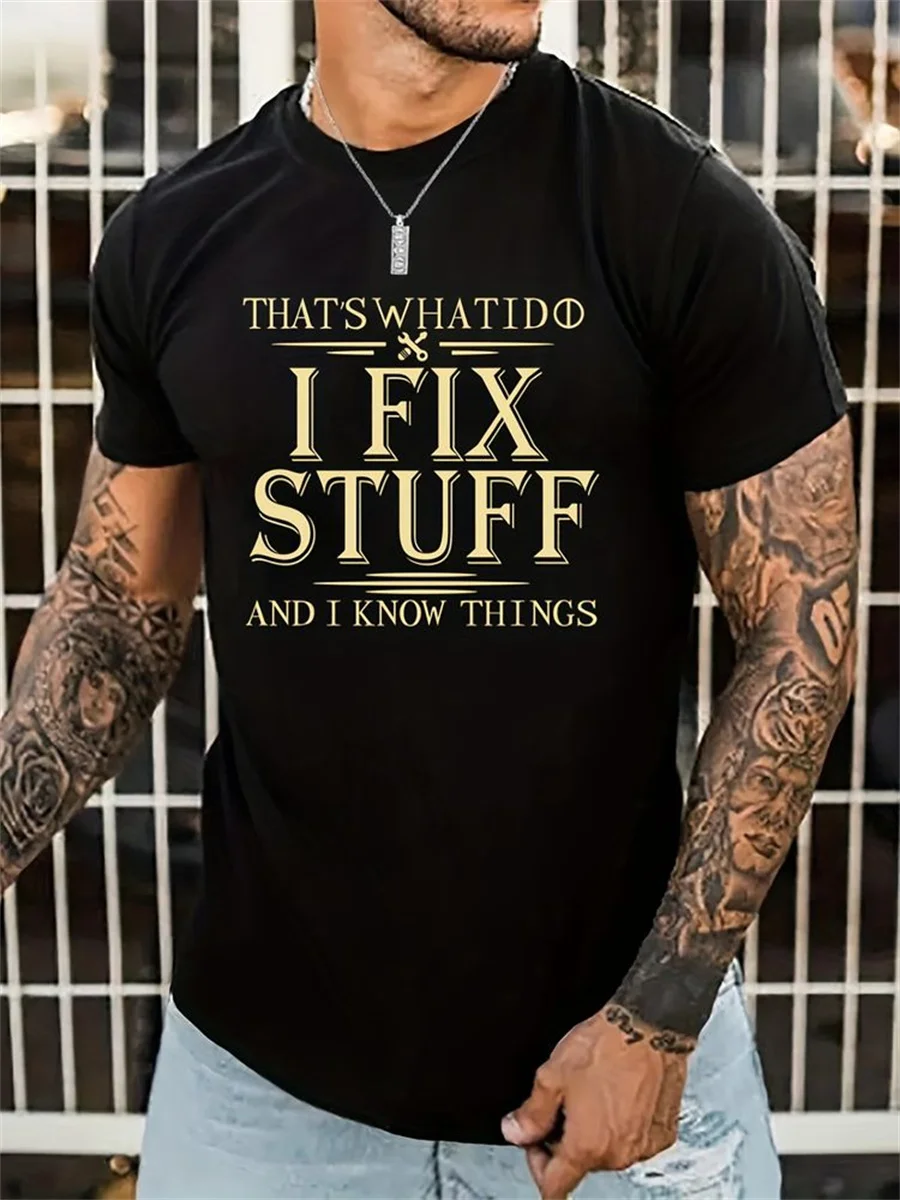 

Men's Pure Cotton Top Loose Letter Print Plus Size Round Neck Short Sleeved Hip-hop Outdoor Street Holiday Adult T-shirt