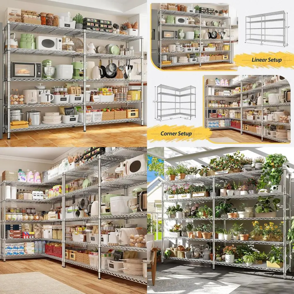 أرفف تخزين معدنية قابلة للتعديل مكونة من 5 طبقات للاستخدام عالي التحمل، تدعم 1500 رطلاً، مثالية للمساحات المنزلية والتجارية