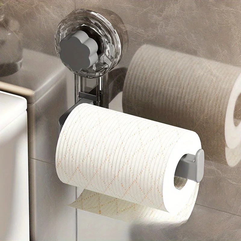 Wall-Mounted Toilet Paper Holder with Suction Cup-Self-Adhesive No-Drill Installation Multipurpose Tissue Roll Organizer Rack