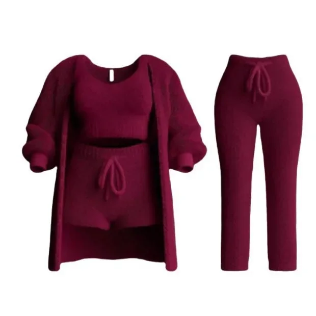 

Autumn and Winter New Knitted Plush, Long-sleeved Jacket Vest Shorts Four-piece Set + Three-piece Set
