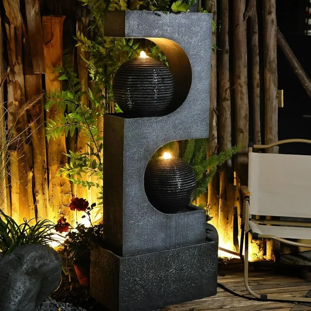 

Water Fountain Outdoor Garden Fountains - Tall Outdoor Fountains Waterfall 46.05'' Sphere Water Fountain with Lights Waterfall