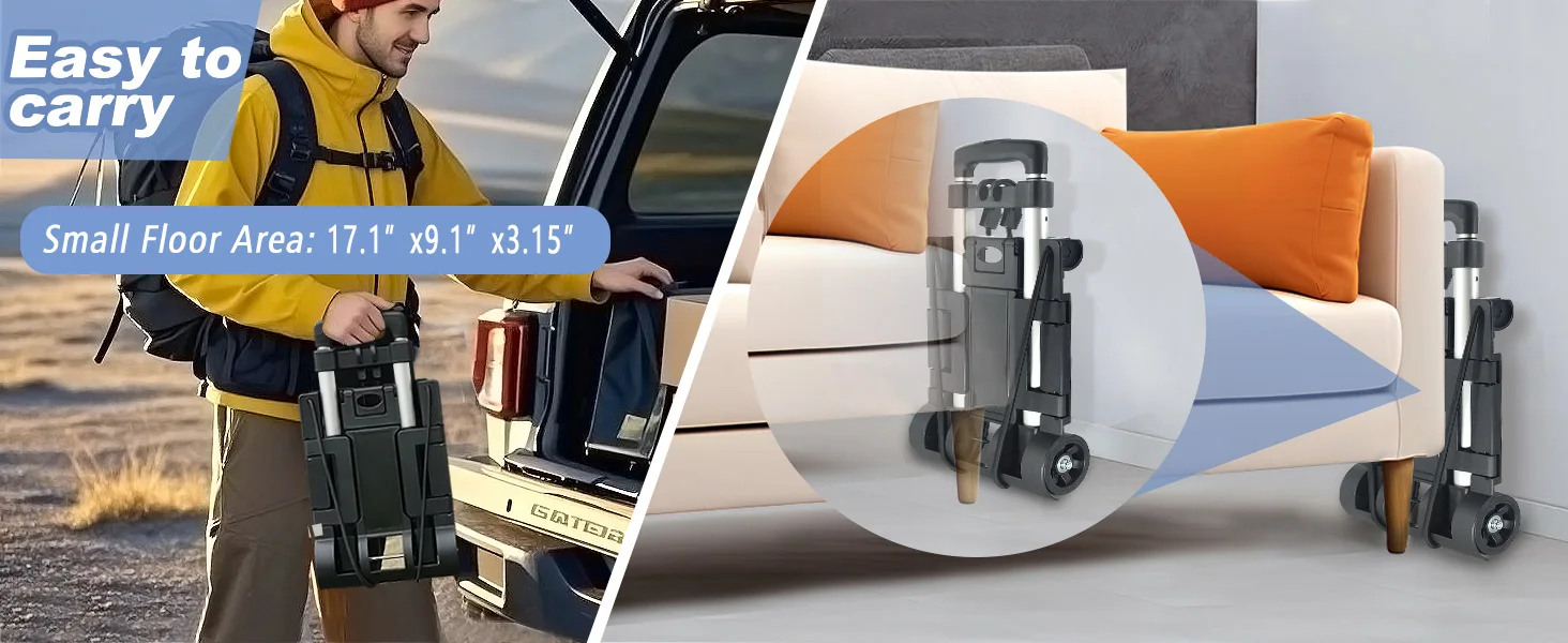 Klappbare Handwagen aus Aluminium, kleiner zusammenklappbarer Handwagen mit 2 Rädern, zusammenklappbarer Wagen, tragbarer Transportwagen, robuster Transportwagen – Detail 5