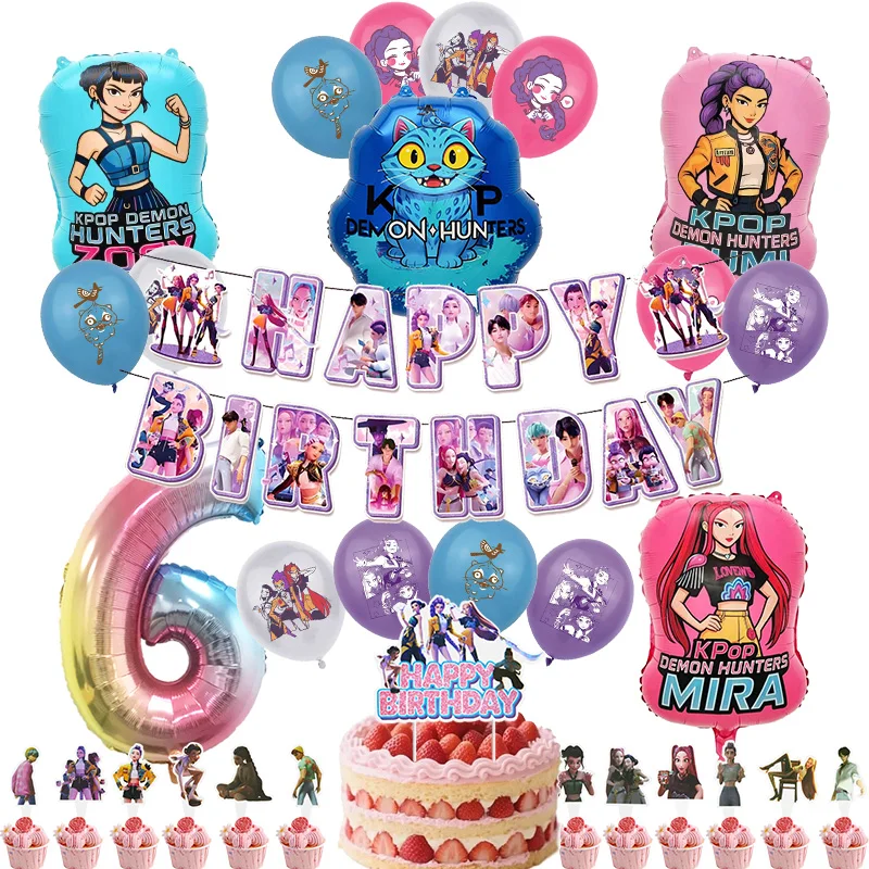 K-Pop Geburtstagsparty-Dekorationsset, neues Set für Eventbedarf, Latexballons, Folienballons, Hintergrund, Teller, Becher, Banner – Detail 5