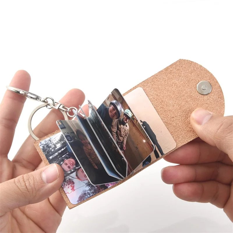 10-12PCS Personalized Custom Photos Album Keychain Customized Pictures Real Leather Mini Photo Album Keyring for Jewelry Gift