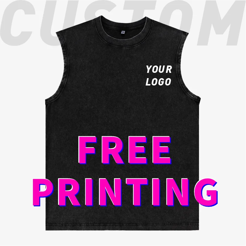 Customized Vest free printing logo images old design Washed T-shirts waistcoat clothes 100% cotton cultural shirts singlet