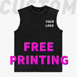 Customized Vest free printing logo images old design Washed T-shirts waistcoat clothes 100% cotton cultural shirts singlet