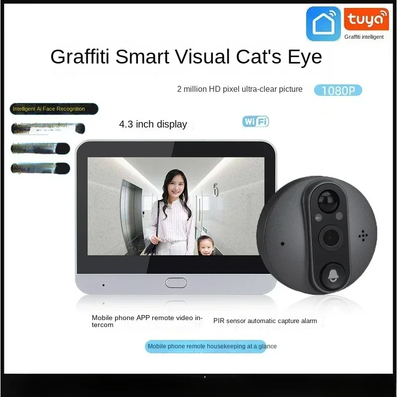 Graffiti Smart Visual Doorbell Cat Eye Home Camera 1080P Wireless WiFi Remote Monitoring HD