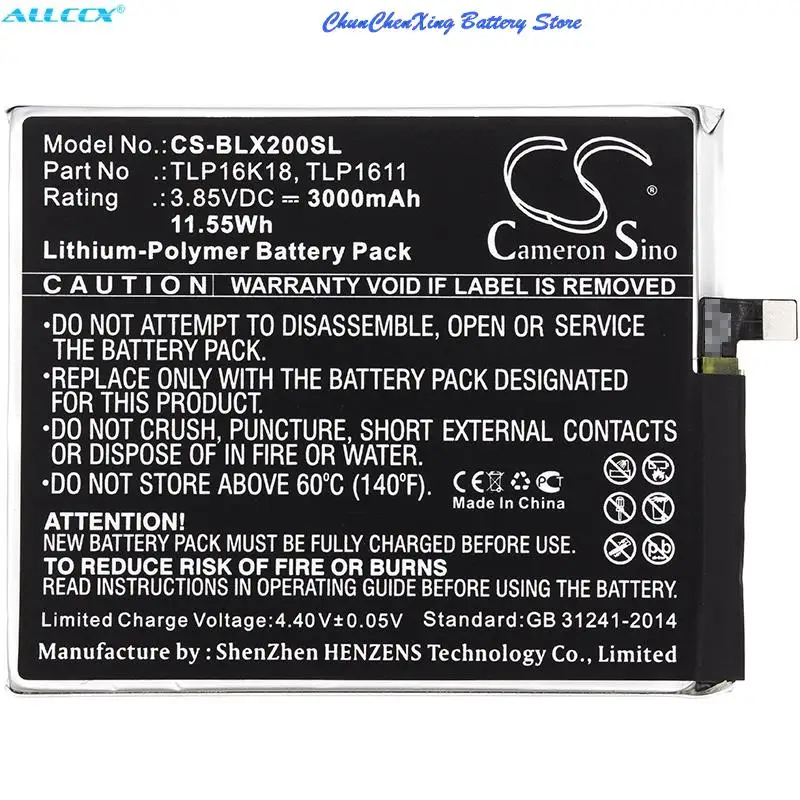 Batteria 3000mAh C766144300T, TLP1611, TLP16G30 per BLU L0090,L0091UU,Life One X2