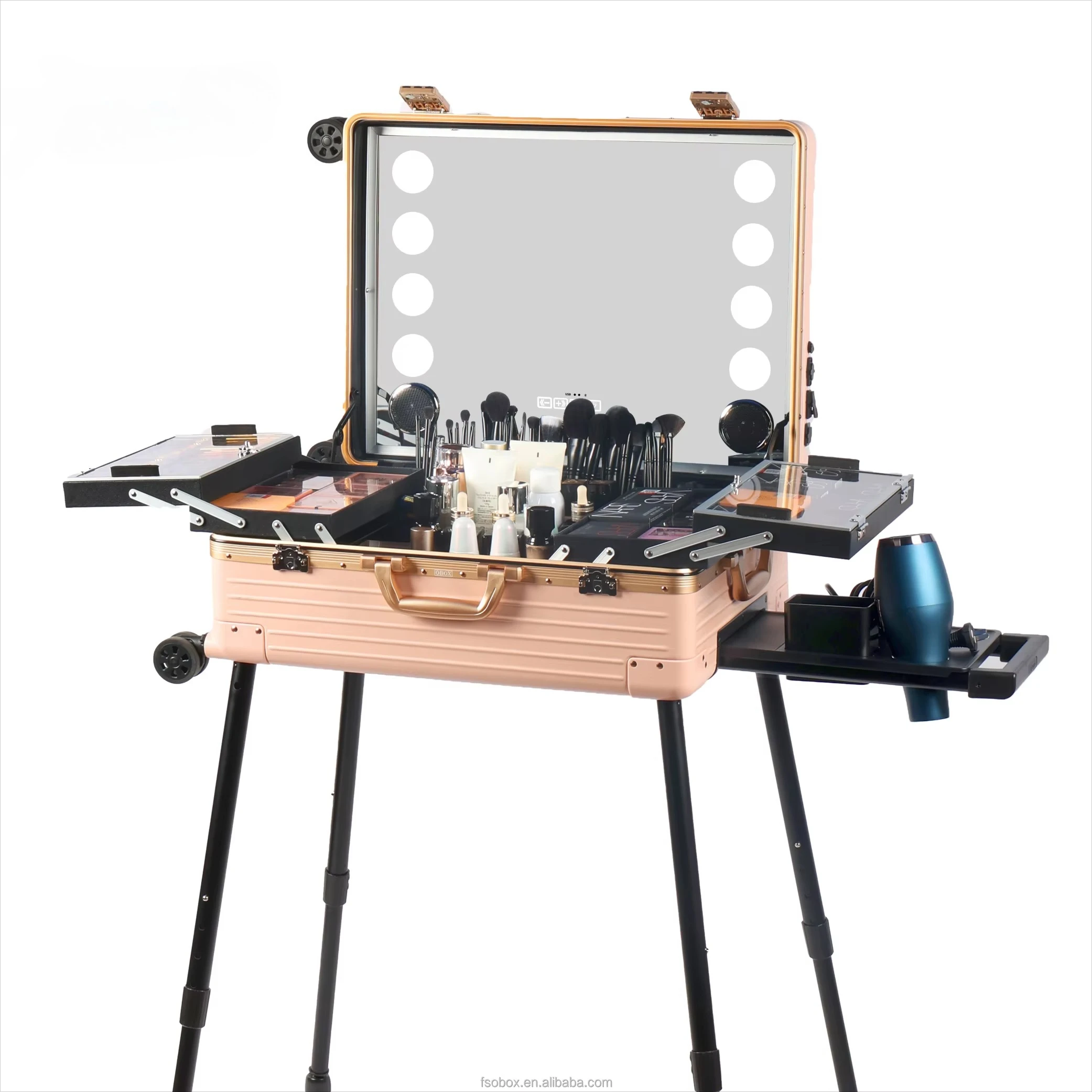 Rolling Trolley Makeup Cases  With LED Light  Cosmetic Box Case for Makeup Artists Custom Logo524023 CM