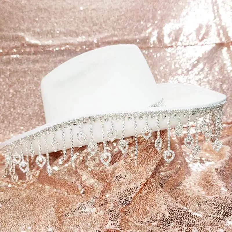 N5KB Cowgirl Hat Shining Tassel Hat Elegante kwastjes kralen Hat Photo Props