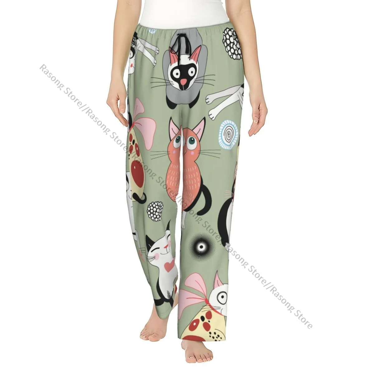

Теплые женские пижамные штаны с яркими забавными кошками, фланелевые штаны для сна, мягкая флисовая домашняя одежда