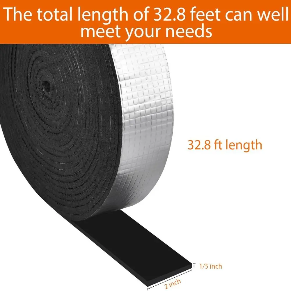 Aluminum Foil Finish Pipe Insulation Wrap Silver 32.8 Ft*2in Pipe Insulation Foam Tube Heat Tape for Winter Freeze Protection