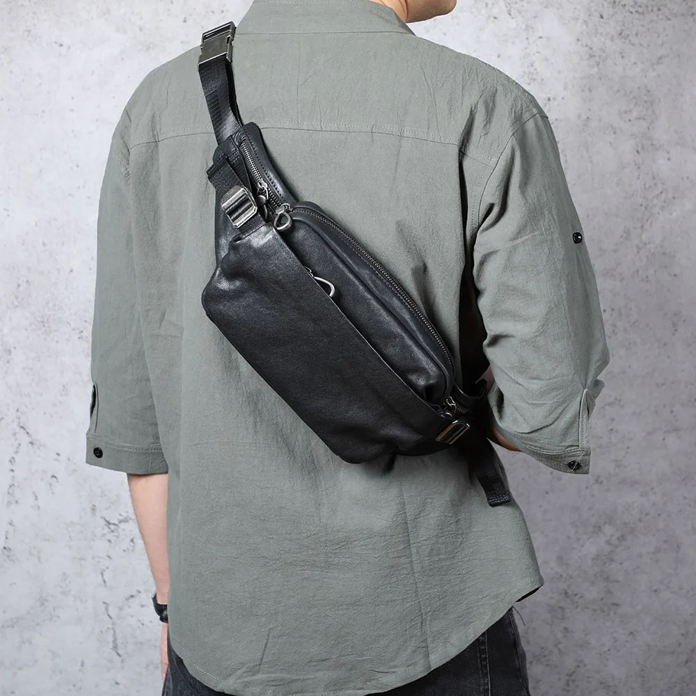 S.WORKER Premium Echtleder Herren-Brusttasche Modische Vollnarbenleder-Umhängetasche für Männer Schultertasche Sling Bag – Detail 6