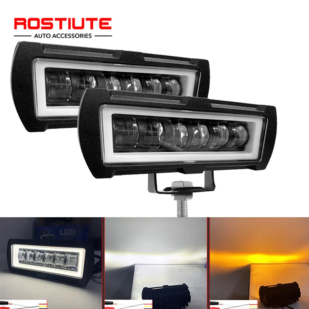 5 Inch White Amber Car Work Light Bar 6D LED Headlights 12-24V Auto Fog Lamp Spotlight for Offroad Accessories 4x4 Truck Atv