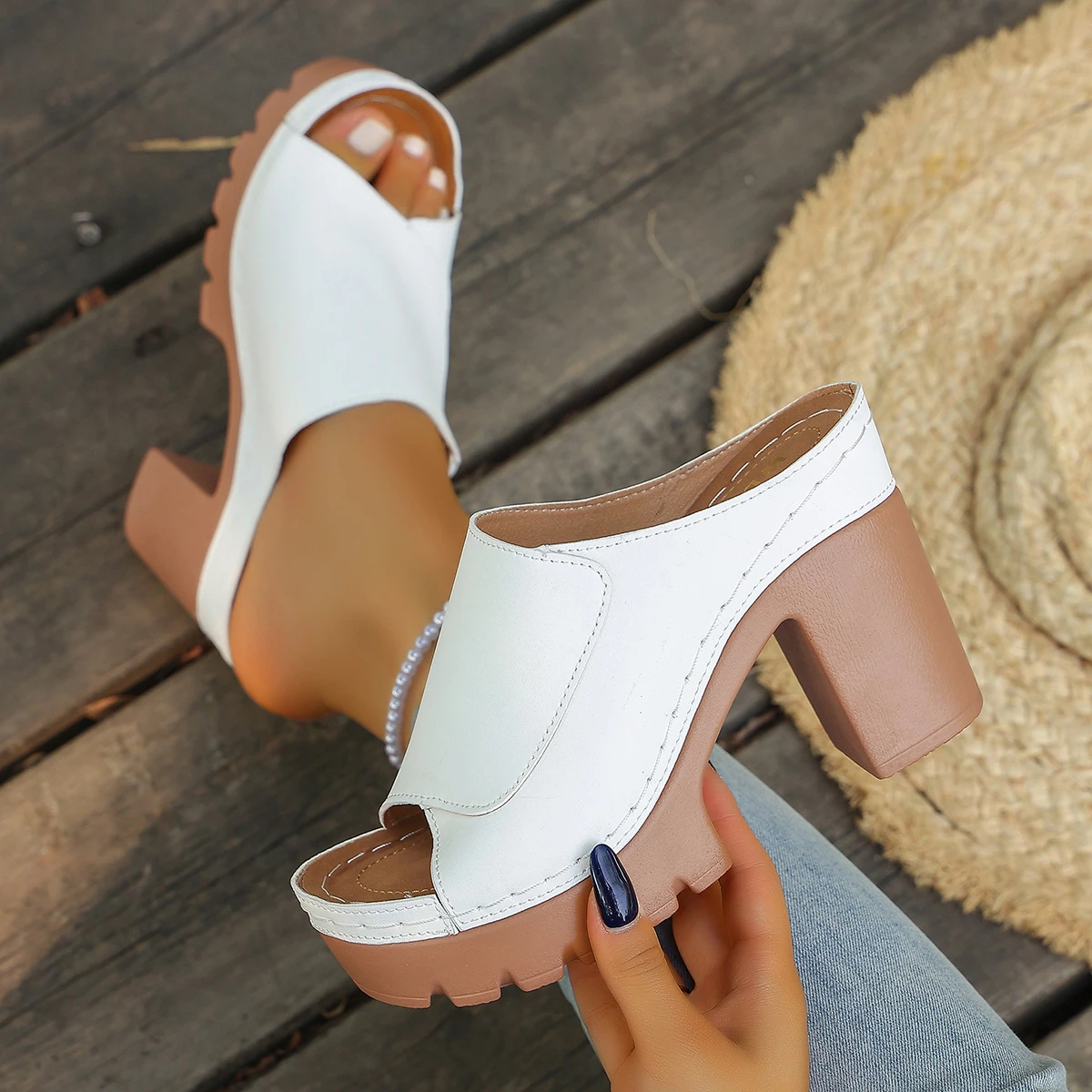 

2026 New Women High Heel Sandals Fish Mouth Slip-On Platform Sandals Women Summer Shoes Fashion Leather Outdoor Shoes for Women