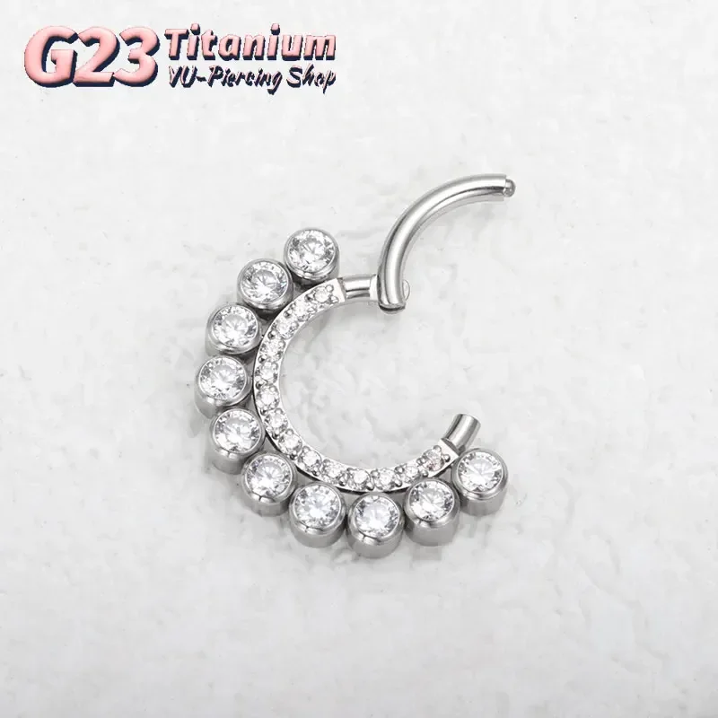 G23 Titanium Piercing 16G Hinged Septum Nose Ring Hoop Zircon Chrząstka Tragus Daith Clicker Kolczyki Piercing Biżuteria do ciała