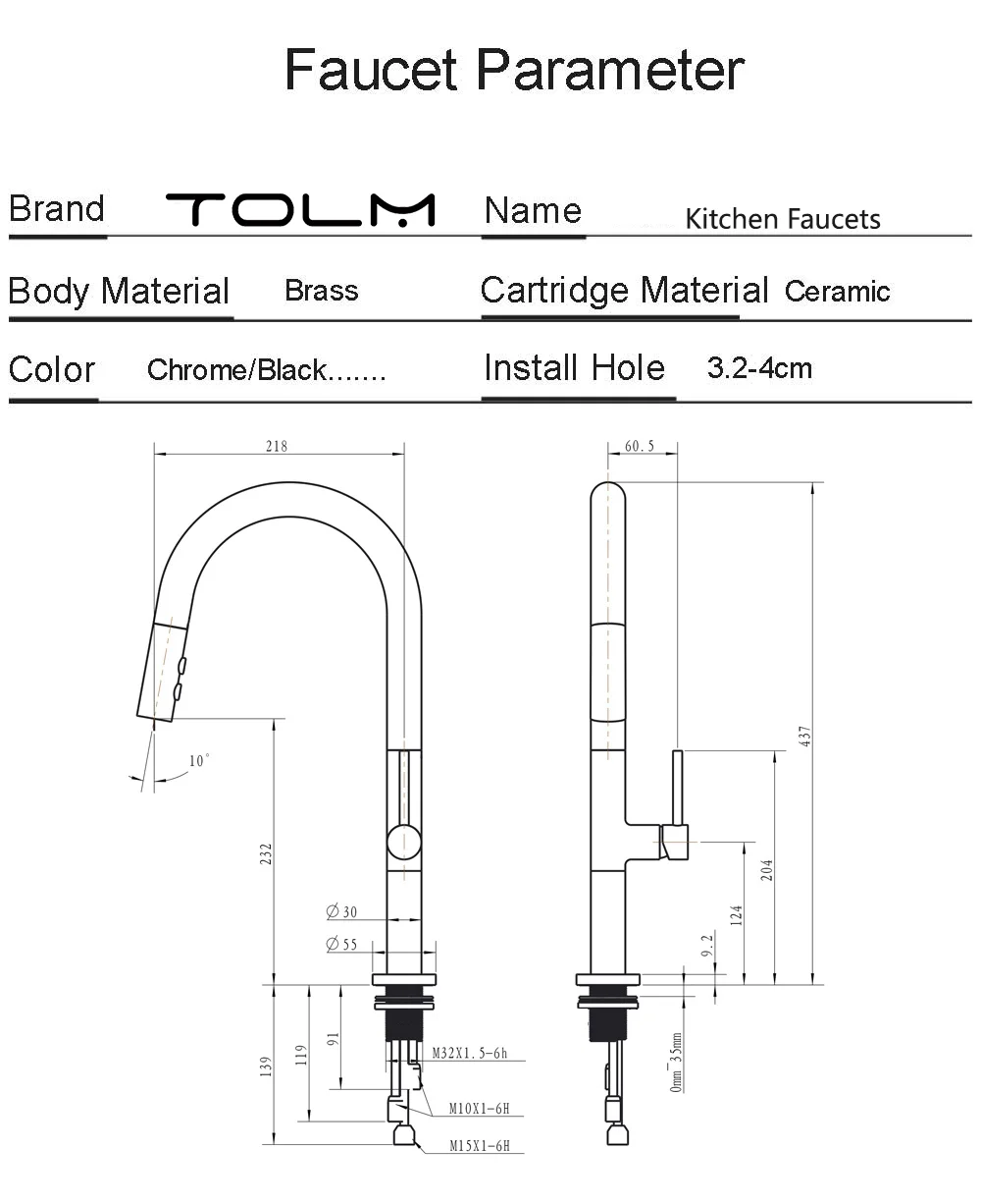 TOLM Pull Down Black Kitchen Faucets Kitchen Sink Swivel Sink Faucets Aerator Kitchen Mixer Tap Cold and Hot Splash Faucets