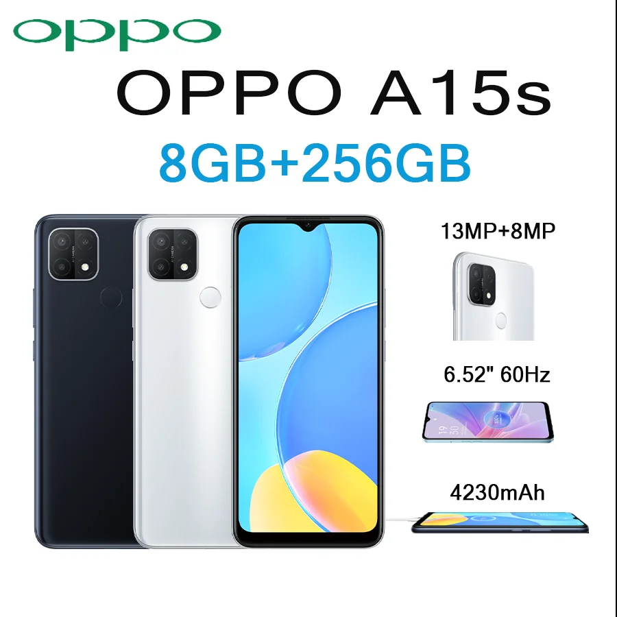 OPPO A15s, Pantalla de 6.52'', 8GB+256GB, Cámara de 13MP, Batería de Larga Duración de 4230mAh, 4G LTE, 2026, Nuevo Smartphone Desbloqueado con Doble SIM