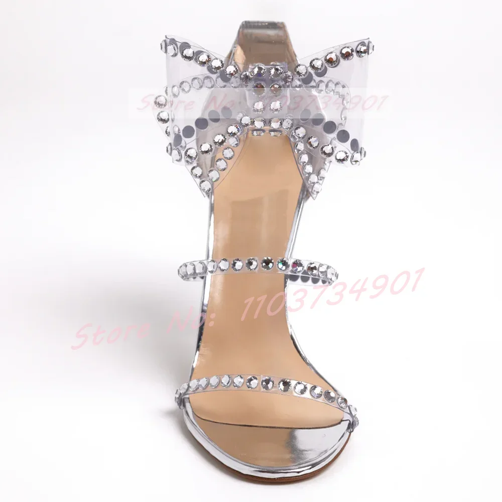 صنادل شفافة كريستالية للنساء ، صنادل بعقدة فراشية ، رباط كاحل ، إصبع دائري ، خنجر ، كعب عالي ، مثير ، عصري ، للسيدات