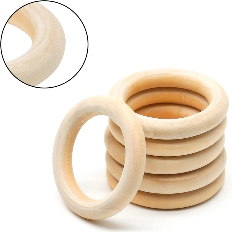 15-100mm Natürliche Holzringe, Unbehandelte Massivholz-Beißringe für DIY-Bastelarbeiten, Holzreifen, Ornamente, Verbindungsstücke, Makramee-Zubehör – Detail 6
