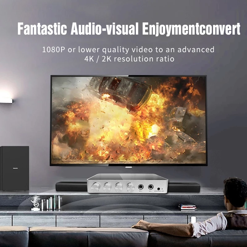 Mezclador de sonido KM200 4K Mini HD para Karaoke, mezclador de Audio con micrófono Dual, ajuste de volumen de entrada para escenario, sala de KTV, Mesa de Mezclas