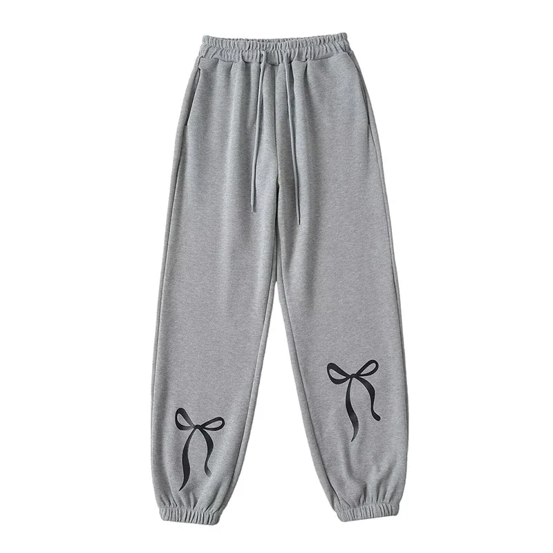 

Gray Fashion Sweatpants Women High Waist Bow Print Thicked Trousers Korean Joggers Casual Sweet Straight Y2k Black Pants Bottoms