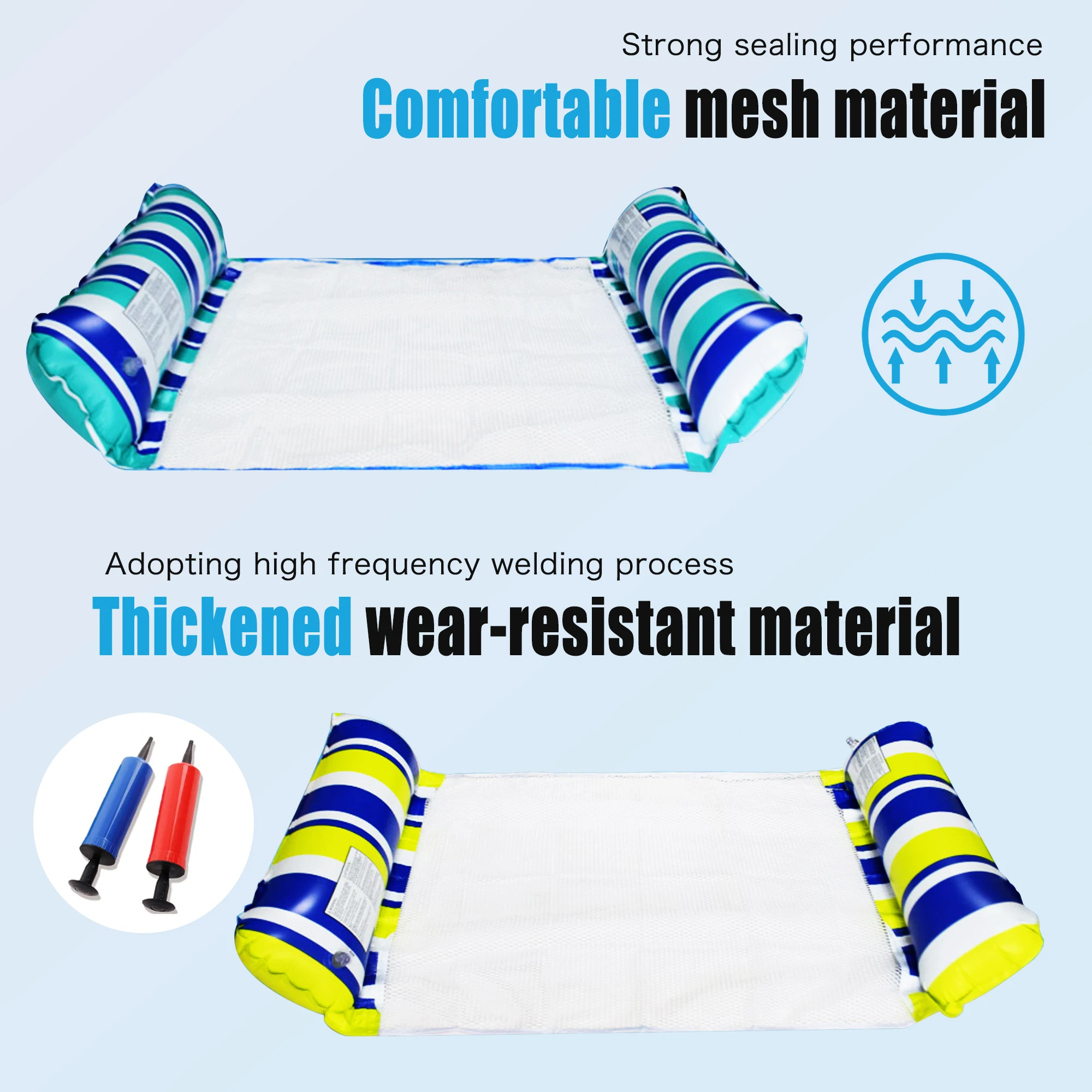 2 Pack Inflatable Floating Hammock, 4 in 1 Adult Pool Float, Inflatable Pool Mattress, with 2 Manual Air Pump, for Beach Party