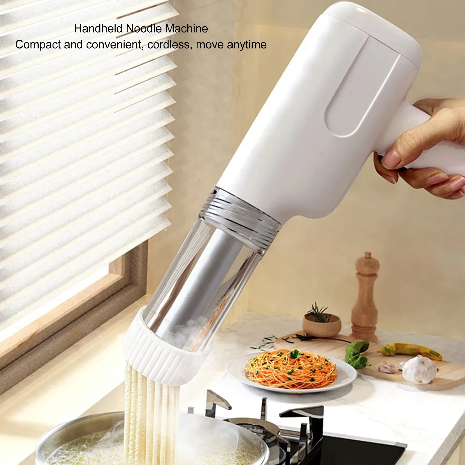 Automatic Pasta Maker Cutter with 6 Molds - Wireless, Hand Operated Noodles Dough Pressing Machine