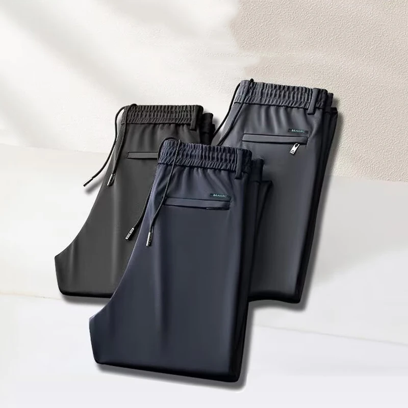 

Men Stretch Casual Pants Male Classic Elastic Waist Business Clothing Trousers Brand Solid Color Straight Leg Comfortable Pants
