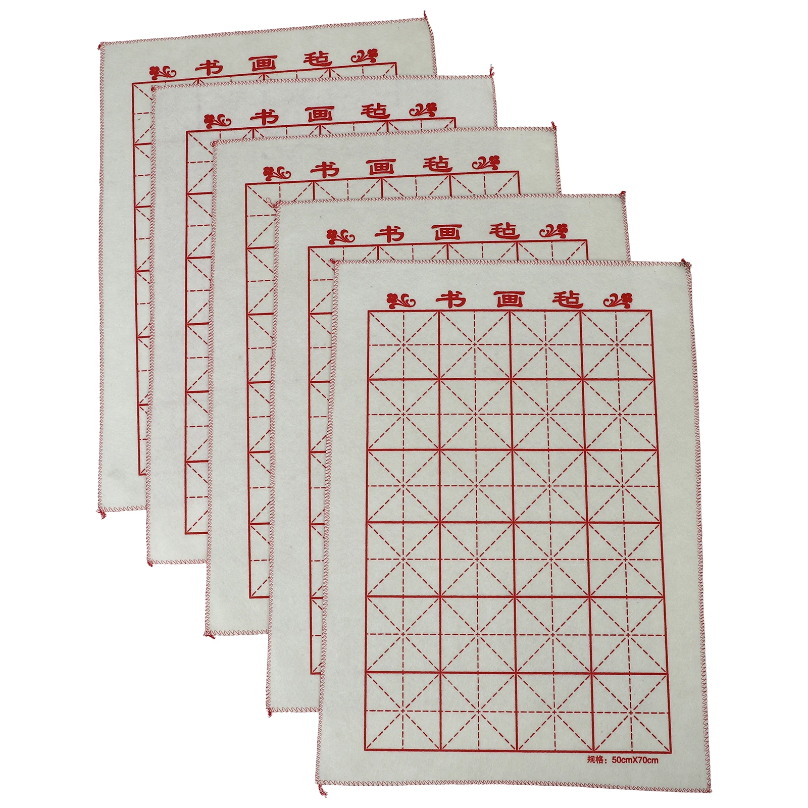 

5pcs 70x50cm Calligraphy Felt Mats Grid 10x10cm Reusable Painting Cushions Brush Writing Desk Cloth for Students Artists
