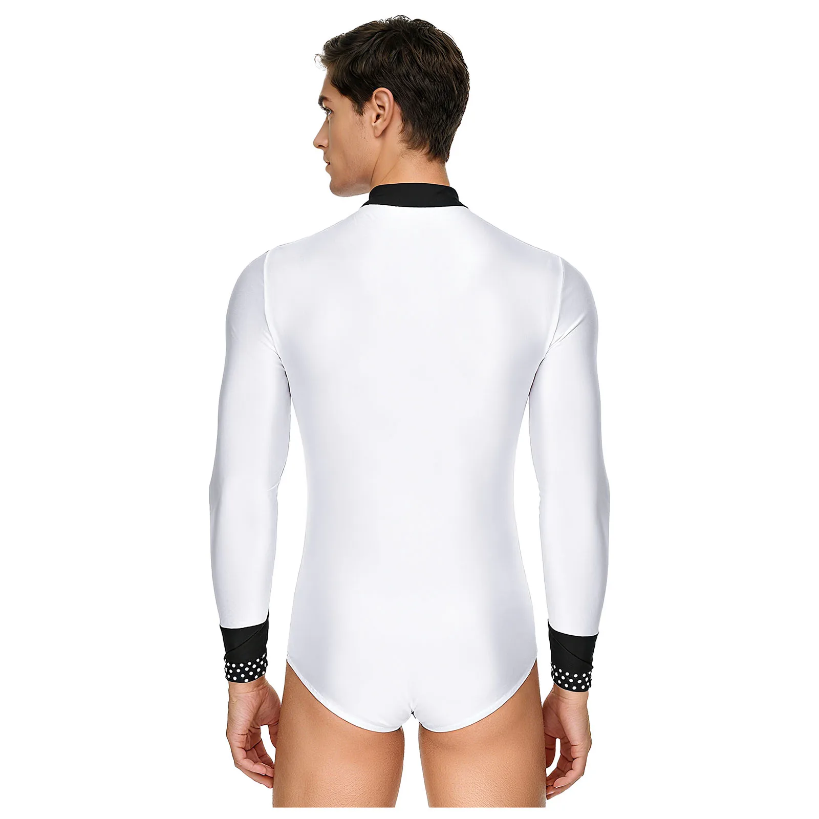 Mens Gymnastics Figure Skating Ballet Latin Dance Leotard Long Sleeve Rhinestones Bodysuit Jumpsuit for Tango Rumba Chacha Dance