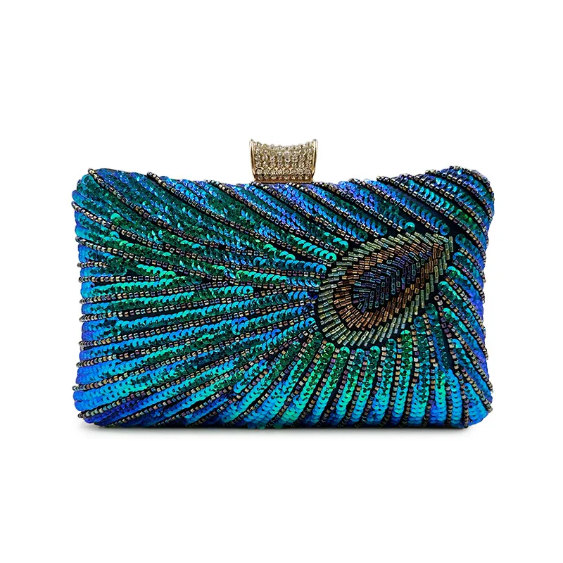 Evening Bags Luxury Lady Purses for Weddings Peacock Shape Party Clutches Black Blue Seuqined Beading Women Shoulder Handbags