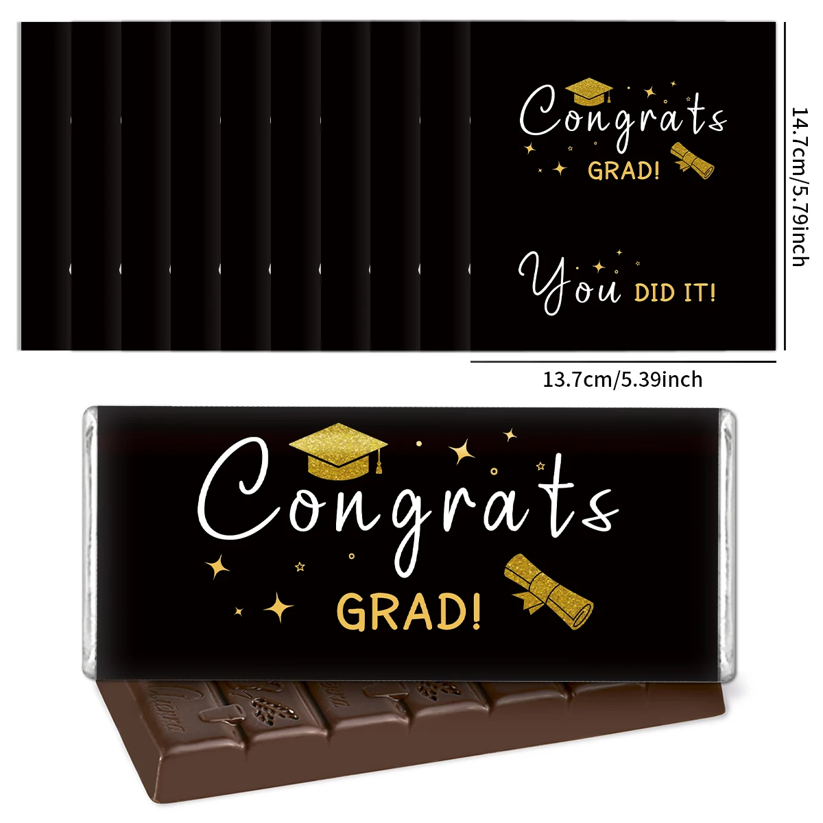 10 pegatinas para envoltorios de barras de chocolate para graduación, diseño de etiquetas de información nutricional para graduados, para recuerdos de fiesta y decoración de regalos