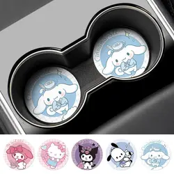 Sanrio Water Cup Mat Hello Kitty My Melody Kuromi Household Anti Scalding Car Interior Accessories Storage Trough Non-Slip Mat