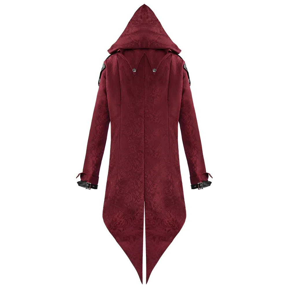 Disfraz de Assassin Medieval para hombre, chaqueta bordada de cuero, estilo Punk, Victoriano, Retro, con capucha, 2023