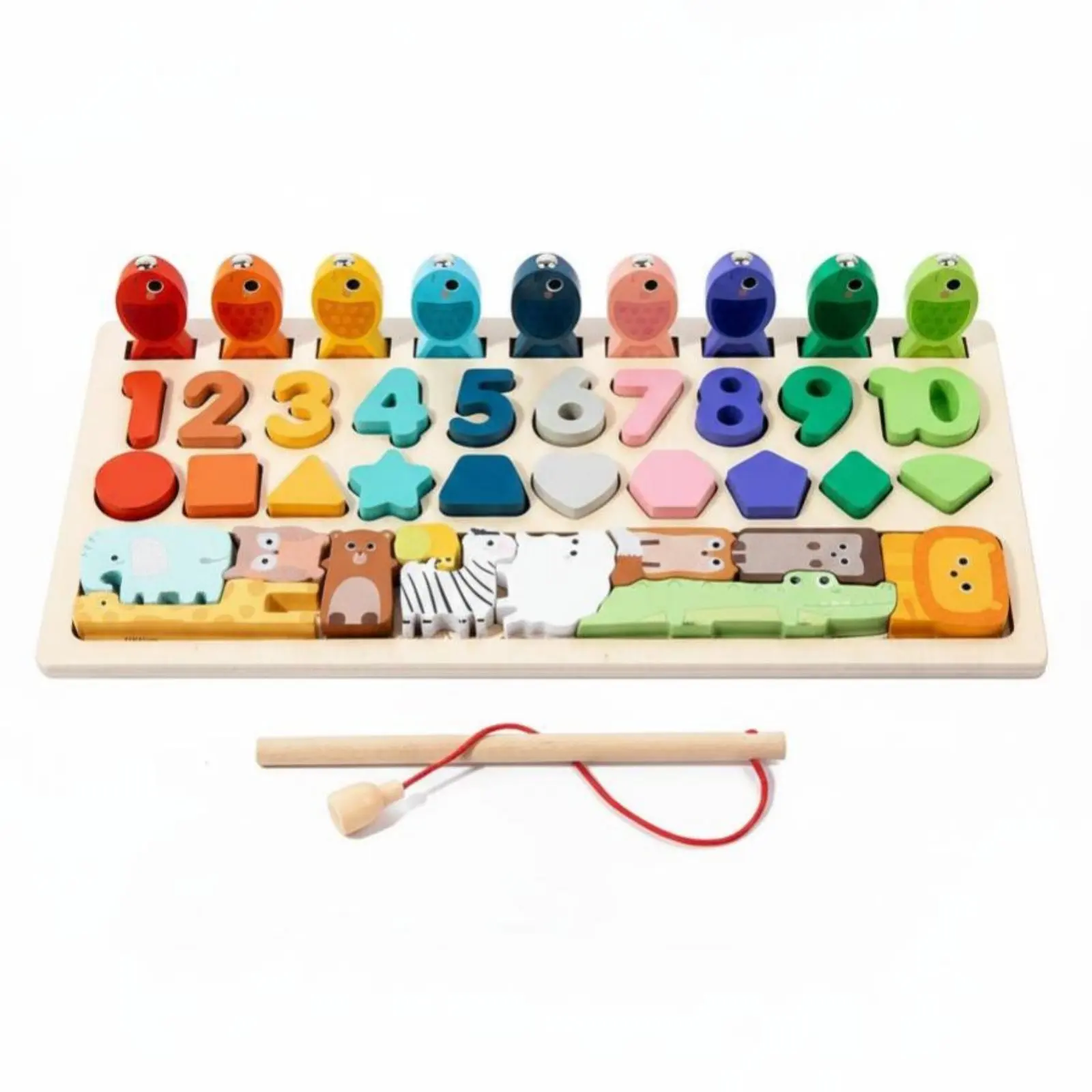 

Wooden 4-in-1 Irregular Game Number Board, Kids Educational Toy, Fishing, Shape, Animal Matching
