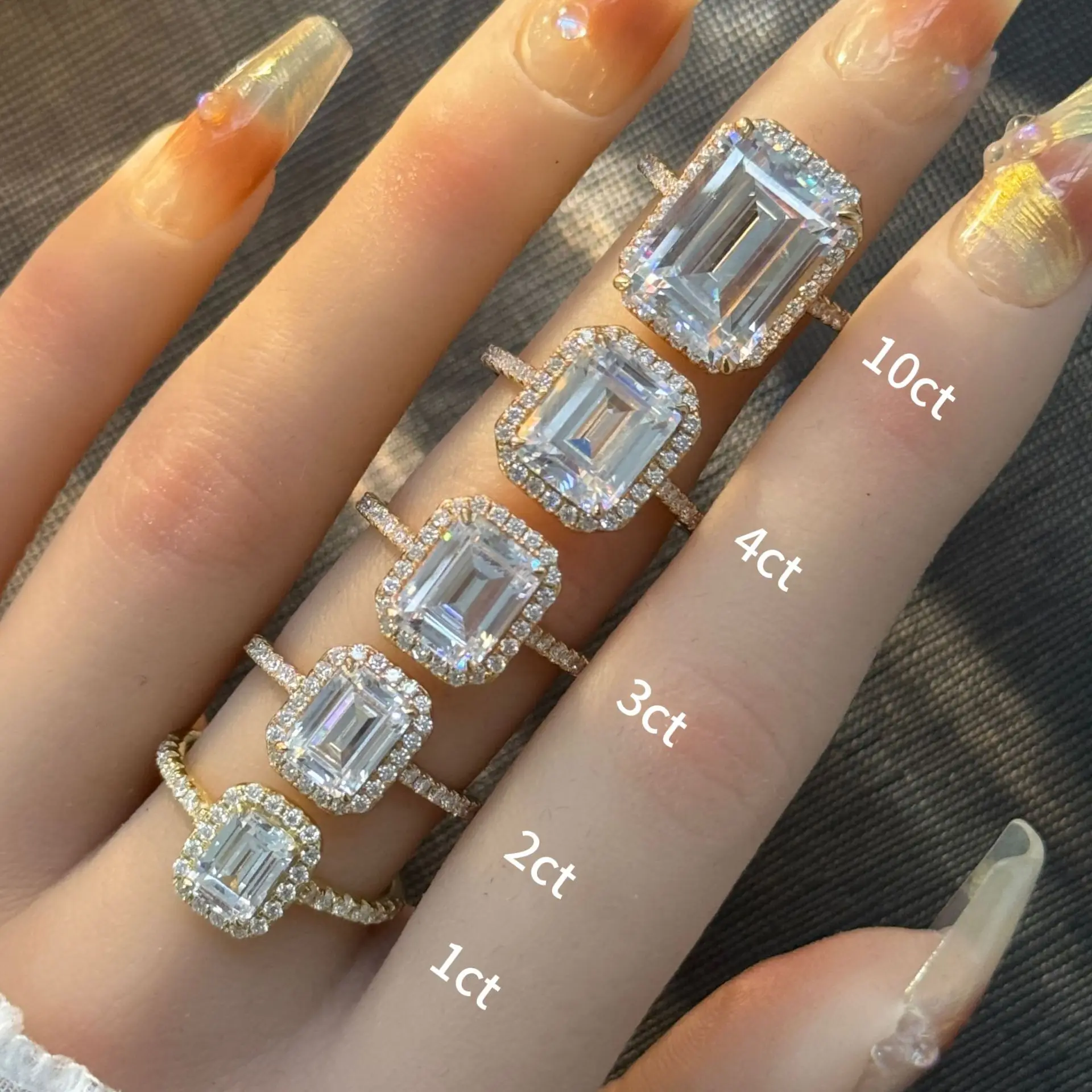 

Butterflykiss 925 Sterling Silver 2/3/4/5/10CT Emerald Cut Real Moissanite Wedding Band Engagement Cocktail Ring Fine Jewelry