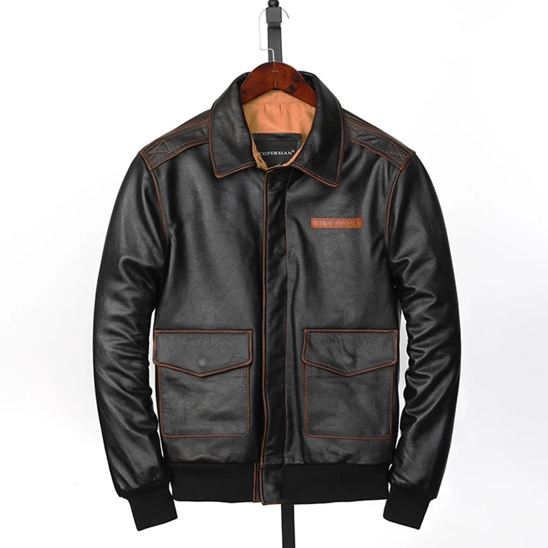 

Классическая мужская куртка из натуральной кожи A2, цвета состаренной кожи, из высококачественной воловьей кожи, для пилотов, короткий рукав