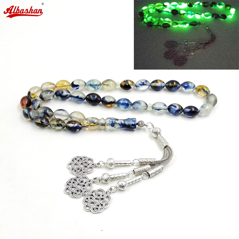 

Luminous Tasbih bracelet Blue resin Muslim misbaha Eid Gift islamic accessories masbaha turkish jewelry 33 prayer beads bracelet