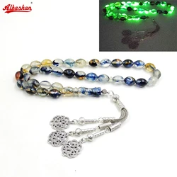 Luminous Tasbih bracelet Blue resin Muslim misbaha Eid Gift islamic accessories masbaha turkish jewelry 33 prayer beads bracelet