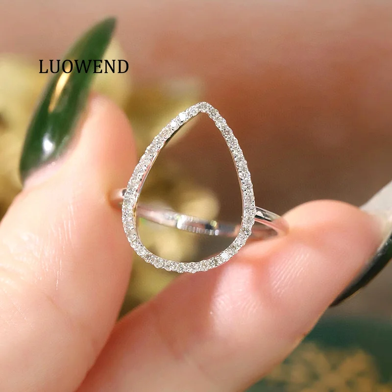 

LUOWEND 100% 18K White/Yellow Gold Rings Real Natural Diamond Engagement Ring Fashion INS Style High Wedding Jewelry for Women