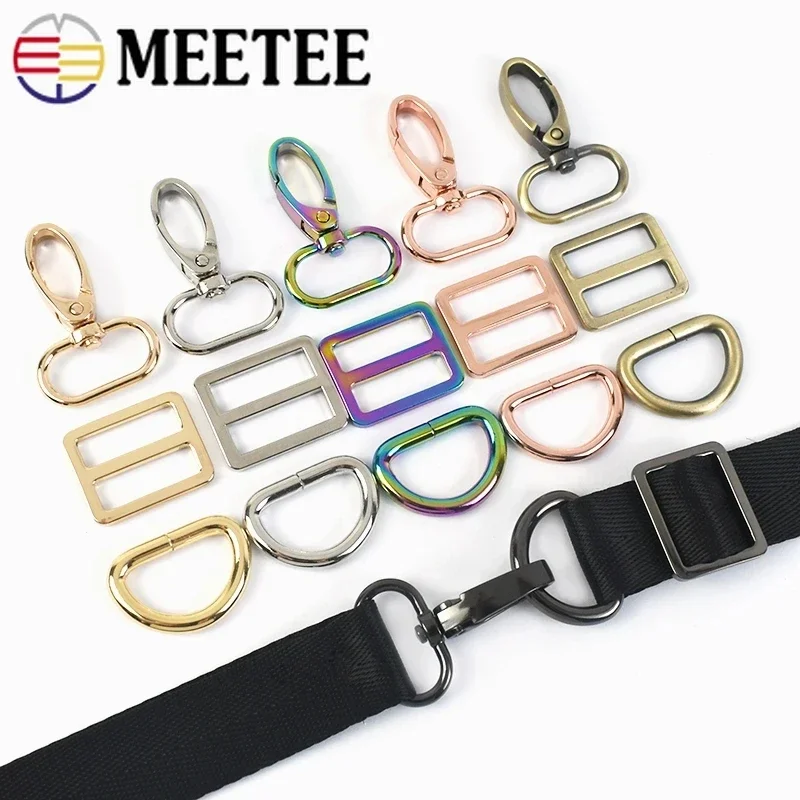 2Sets 16-38mm Metal Buckle Lobster Clasp D Ring Tri Glide Hook for Bag Strap Clamp Dog Collar Adjuster Carabiner DIY Accessories