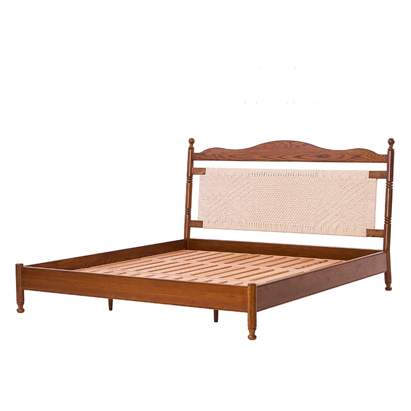 

North American town double bed, American all solid wood master bedroom home retro oak woven 1.8 meters bed