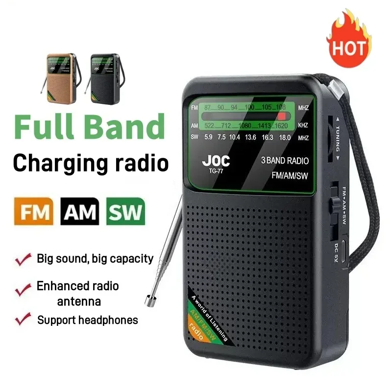 Radio Saku Portabel 3-Band AM/FM/SW Mini Untuk Berlari Berjalan, Mendukung Earphone Radio Isi Ulang Penerima FM